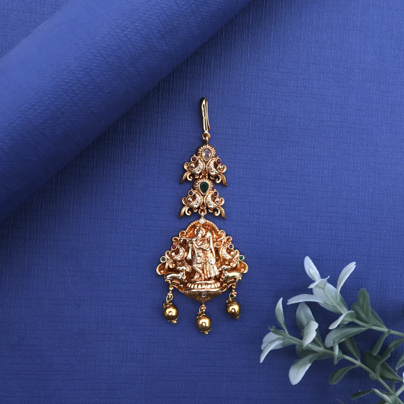Antique Gold Nagas Rettapakshi Radha Krishna Bridal Maang Tikka